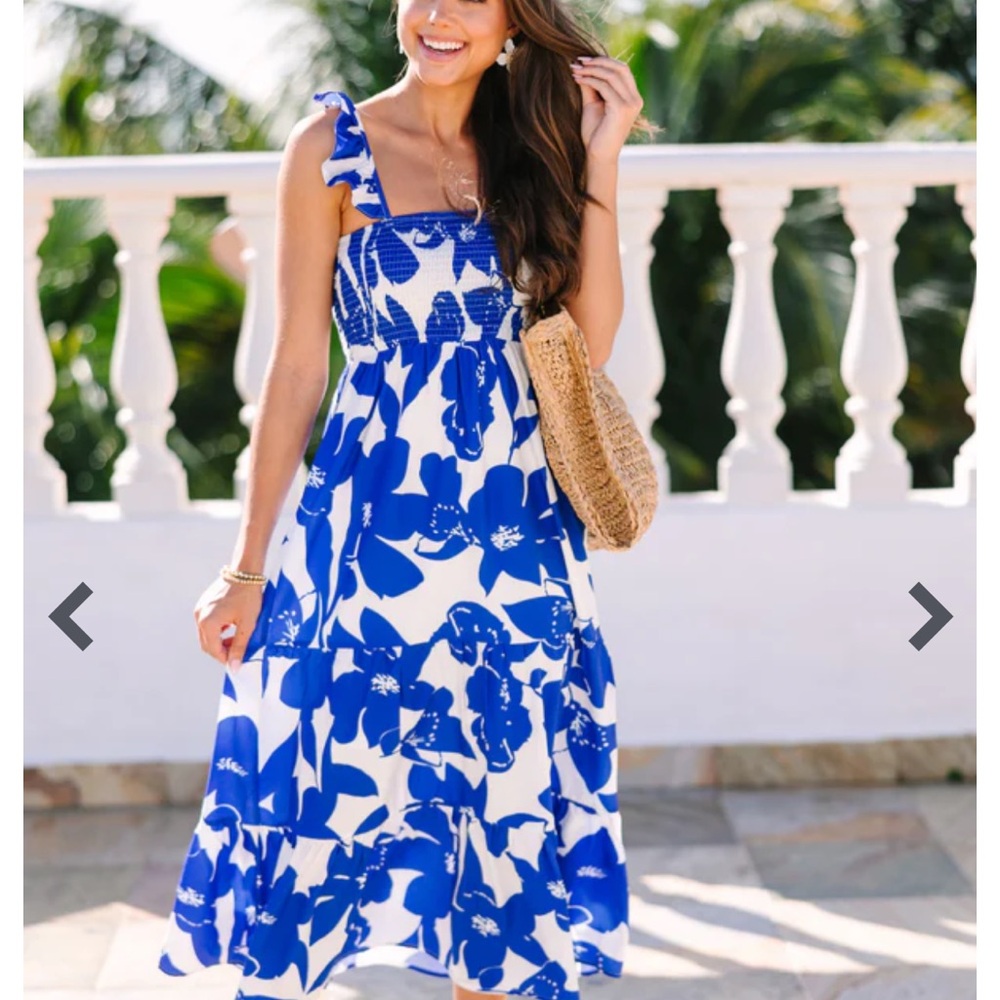 Blue Floral Midi Dress